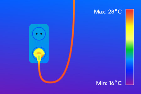 Thermal image of electric socket and wire in house vector illustration