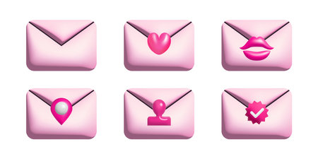 3d pink mail envelopes icons set vector illustration.のイラスト素材