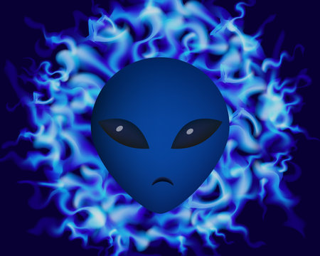 Alien blue face on background with fire.のイラスト素材