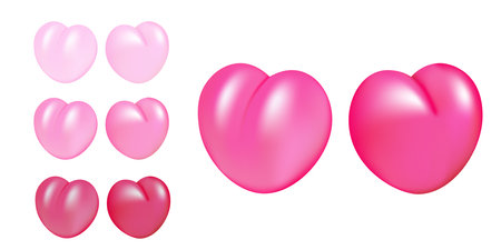 3D hearts set vector illustration design. Shades of pink collection on Valentine Day, romantic icons.のイラスト素材