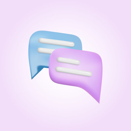 3d blue and violet bubble speeches. Messenger dialogue vector illustration design. Chat conversation template.のイラスト素材