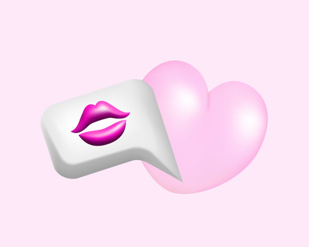 3d bubble speech with heart vector illustration design. Valentine Day love and kiss message.のイラスト素材