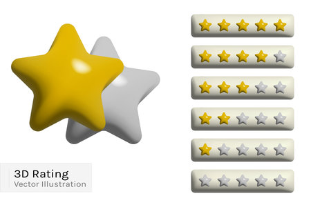 Set of rating stars vector illustration design. Users feedbacks on website or web app, application. Customer reviews, voting and comments, online markのイラスト素材