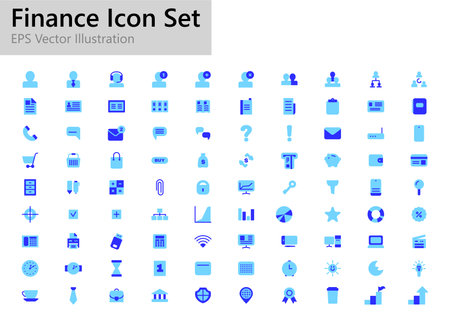 Business and Finance icons set. Flat blue signs on white background.のイラスト素材