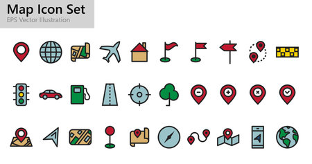 Outline colored map icons set.のイラスト素材