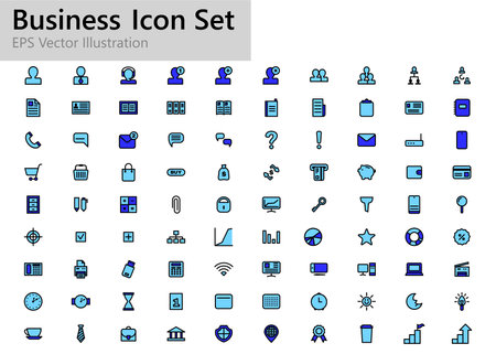 Business and Finance icons set. Black and blue signs on white background.のイラスト素材
