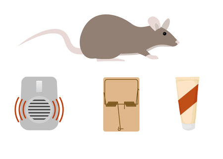 Rat, mousetrap, repellent and rat poison representing pest controlのイラスト素材