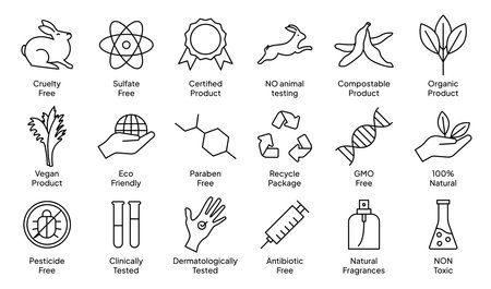 Cosmetic Icons, Product Certifications and Qualitiesのイラスト素材