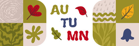 Capturing the essence of autumn with colorful falling leaves, gentle rain, and bell shapes, creating abstract nature patterns that celebrate the beauty of the fall seasonのイラスト素材