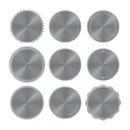 Nine silver medals with radial gradient and different bordersのイラスト素材