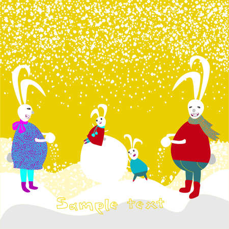 Rabbits playing snowballsのイラスト素材