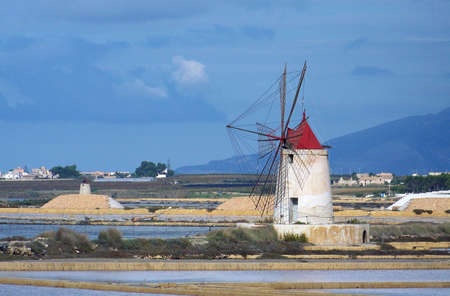 Salt mine in Marsala, Sicily, Italy.の写真素材