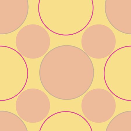 Bubbles, Geometric placement of pink bubbles on a yellow background, seamless repeat vector, Surface pattern designのイラスト素材