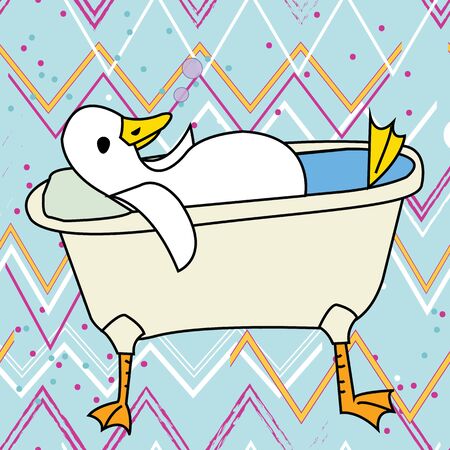 Relaxing in the Tub vector drawing of a duck chillling out in a bathtub. surface pattern design fun for kids bathroom artのイラスト素材
