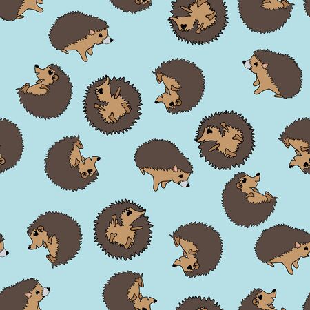 Tumbling Hedgehogs seamless repeat vector pattern with cute illustrations rolling around on blue backgroundのイラスト素材