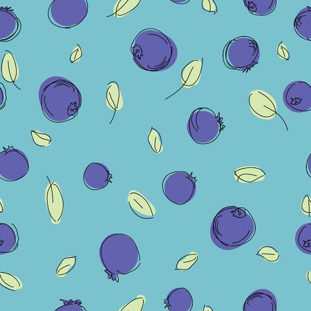 Blueberry vector seamless pattern. Natural fresh ripe tasty blueberries with green leaves. Seamless Vector illustration, surface pattern designのイラスト素材