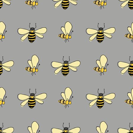 Fluttering bees in lines on gray background seamless vector pattern surface design honeybeesのイラスト素材