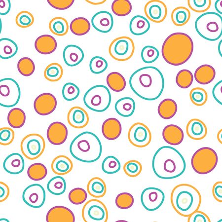 Circle Circus II, bright fun dots in circles on white background seamless repeat vector pattern surface designのイラスト素材