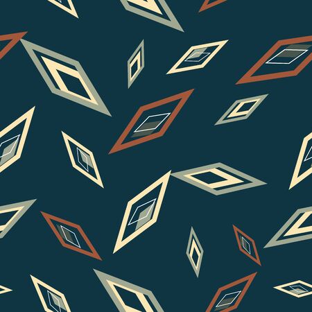 Vortex muted earth tone diamond shapes on dark blue background seamless vector repeat surface pattern designのイラスト素材