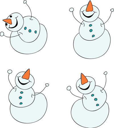 Set of joyful winter snowman icons vector drawingのイラスト素材