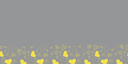 Heart border Vector seamless pattern with yellow Valentines day hearts on gray surface pattern designのイラスト素材