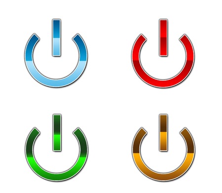 A set of four power button icons in differrent colours