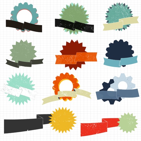 Grunge badge and ribbon setのイラスト素材