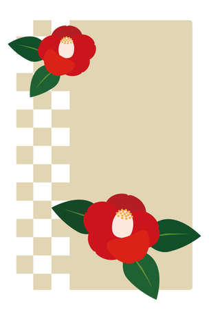 Japanese winter greeting card, Camellia flowerのイラスト素材
