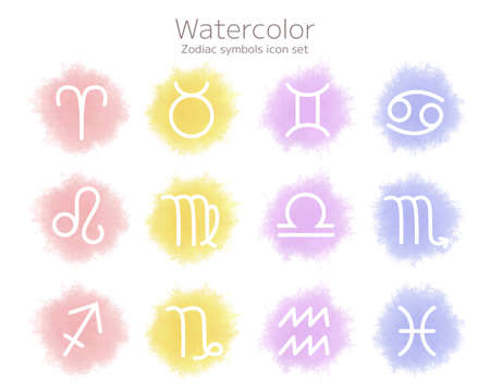 Set of Zodiac symbol icons with watercolor textureのイラスト素材