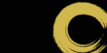 Background template with brushstroke gold circle illustration on black backgroundのイラスト素材