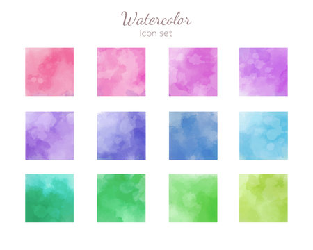 Square icon set drawn with watercolor brushのイラスト素材