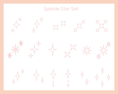 Pink glowing star icon set on white backgroundのイラスト素材