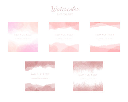 Frame set of pink watercolor textures on white backgroundのイラスト素材