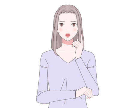 Illustration of a woman talking on a white backgroundのイラスト素材