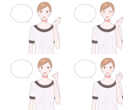 Illustration set of women with various expressionsのイラスト素材
