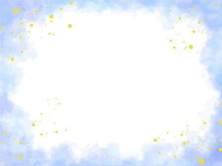 Blue and golden watercolor texture frame, background templateのイラスト素材