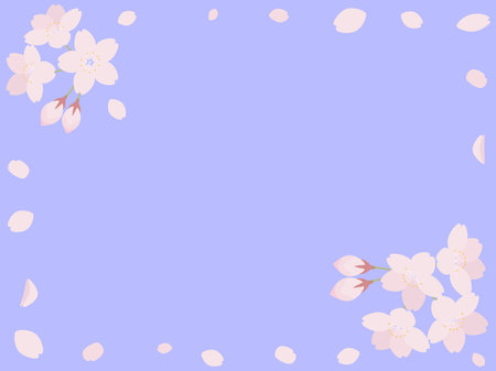 cherry blossom frame on a blue background. vector illustration.のイラスト素材