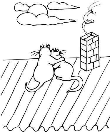 couple of cats on the roofのイラスト素材