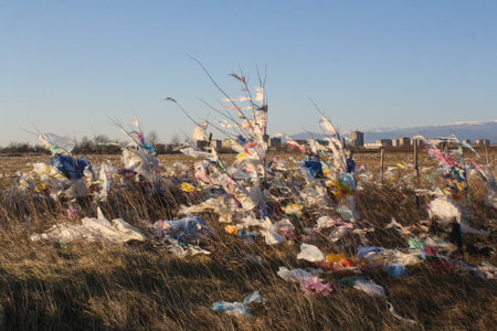 consequences of strong wind at the landfillの写真素材