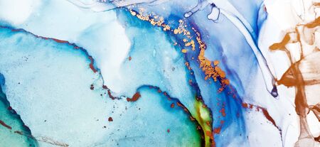 Clouds Macro. Blue and Violet Splatter. Sea waves imitation. Contrast Ink Alcohol ink. Aquamarine Spray Ink Paint. Alcohol Ink Stains. Colorful Texture.の写真素材