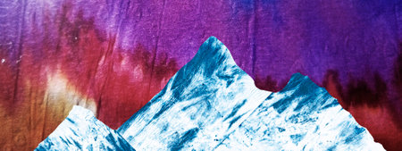Landscape background with Mountains. Abstract art template with Alcohol Ink elements. Mountain forest banner design in watercolor style.の写真素材