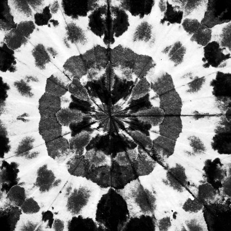 Tie Dye Geometry. Hand Drawn Ethnic Ornament. Black, White. Grayscale Tie Dye. Rumple Pattern. watercolor design. Hand Drawn Print. White Stamp Crankle. Tie Dye Textile Print.の写真素材