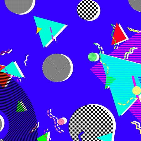 Abstract Colorful Memphis Art Background. 90s trends designs. Colorful print. Memphis Print. Fragment pattern. Retro 80s effect. square pattern. Retro funky graphic. Memphis Ornament.の写真素材