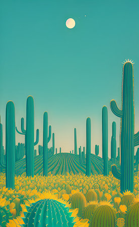 Desert landscape with cactuses and blue sky. vector illustration.の素材