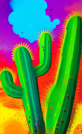 Cactuses on colorful background. minimal style. 3D renderingの素材