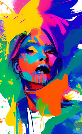 Portrait of a beautiful young woman with colorful make-up.の素材