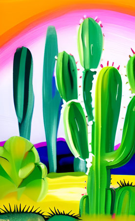 colorful cacti on colorful background, closeup of photoの素材