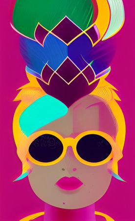 Portrait of beautiful young woman with colorful hairstyle and sunglasses.の素材