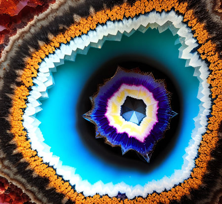3D surreal illustration. sacred geometry. Mysterious psychedelic relaxation pattern. fractal abstract texture. Digital artwork graphic astrology magicの素材