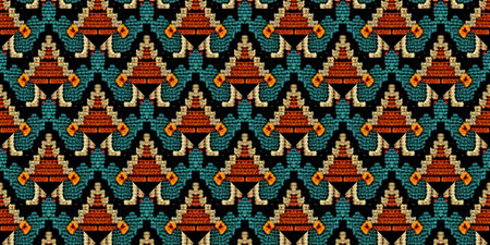 Seamless Ethnic Embroidery. Gold print Georgian Mouline. Thematic knitting Spinning. Native Wicker...